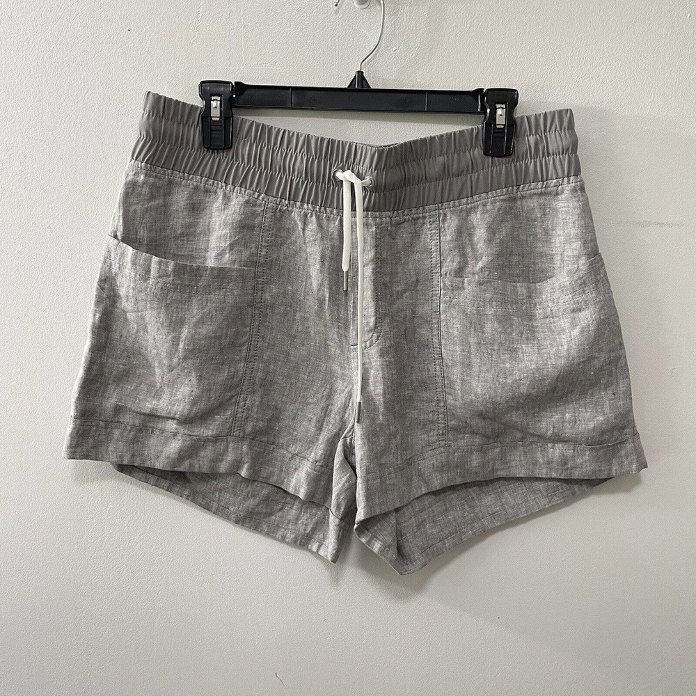 Athleta Size 12 Cabo Shorts Gray 100% Linen Pockets Pull-on Elastic Waist